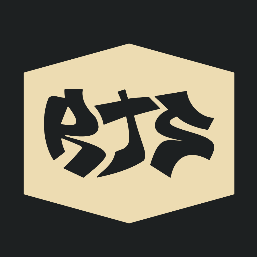 The initials RTS in a graffiti style are
centered in an oblong, lighter-colored hexagon.